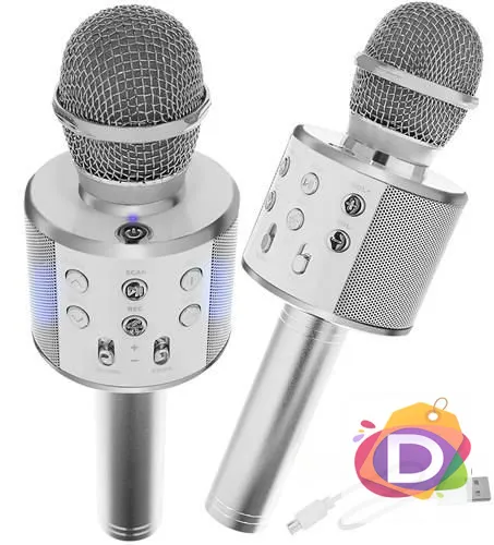 Безжичен микрофон за караоке, Bluetooth, сив - Код D798