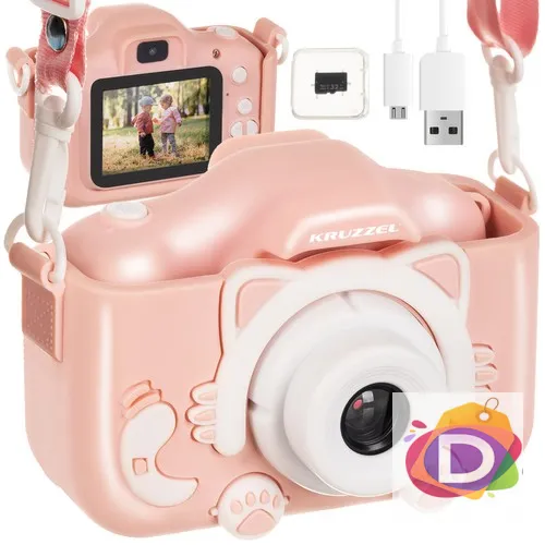 Детски дигитален фотоапарат, FULL HD КАМЕРА + 32GB КАРТА, Розов, Kruzzel AC22296 - Код D2095 1