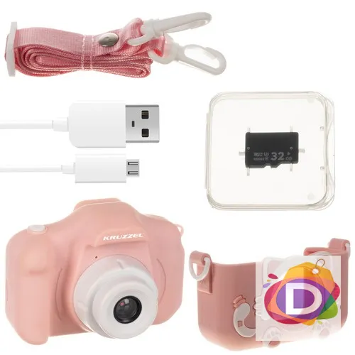 Детски дигитален фотоапарат, FULL HD КАМЕРА + 32GB КАРТА, Розов, Kruzzel AC22296 - Код D2095 2