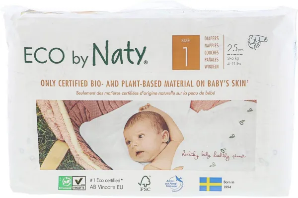 Naty Babycare Еко пелени за бебета, размер 1