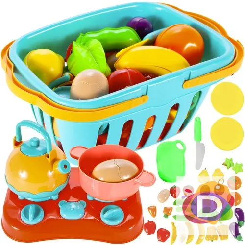Детски комплект плодове и зеленчуци за рязане в кошница - Код D2202 1