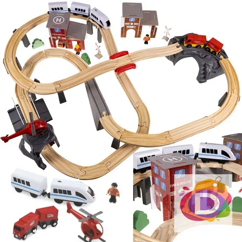 Дървена железница, влак, хеликоптер, пожарна, писта 4,8 м - Код D2204 2