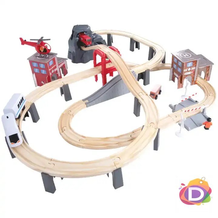 Дървена железница, влак, хеликоптер, пожарна, писта 4,8 м - Код D2204 1
