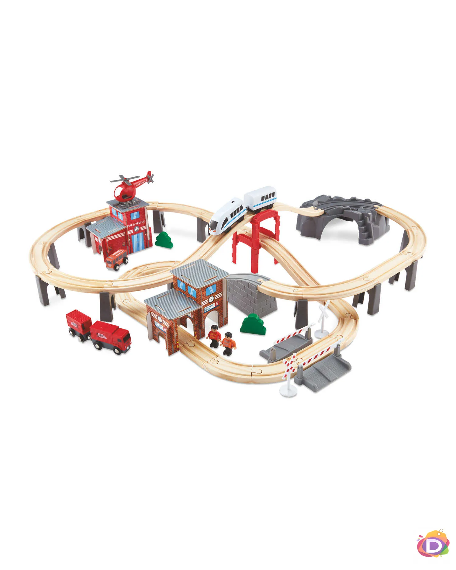 Дървена железница, влак, хеликоптер, пожарна, писта 4,8 м - Код D2204 5