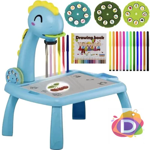 Детска масичка за рисуване с проектор, Музикална, Синя, Жираф - Код D2256 1