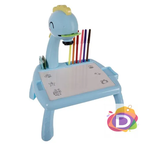 Детска масичка за рисуване с проектор, Музикална, Синя, Жираф - Код D2256 2