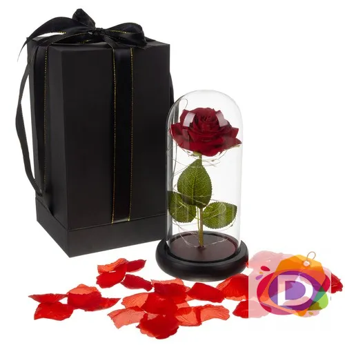 Роза в стъкленица + луксозна кутия и 100 бр. розови листенца - Код D2332 2