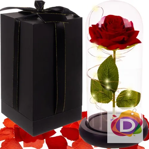 Роза в стъкленица + луксозна кутия и 100 бр. розови листенца - Код D2332 1
