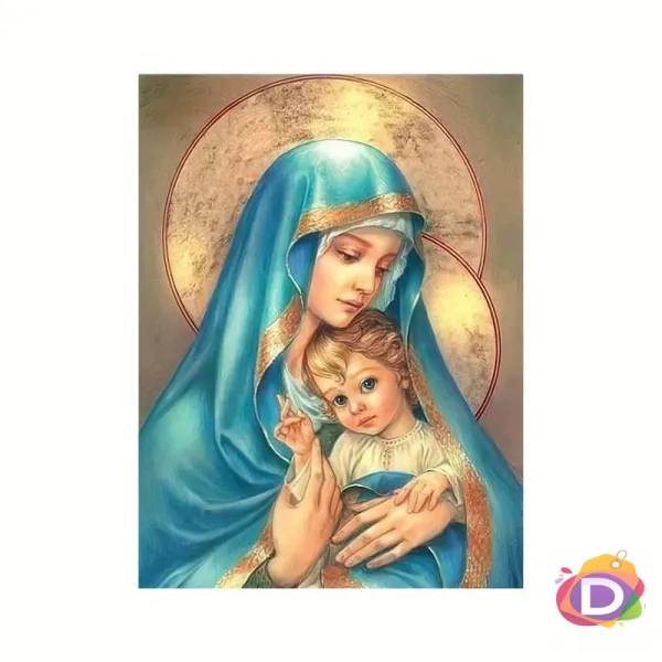 Диамантен гоблен - Богородица с младенеца, частично облепяне