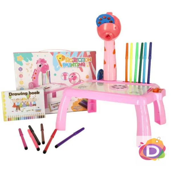Детска масичка за рисуване с проектор, Музикална, Розова, Жираф - Код D2255 1