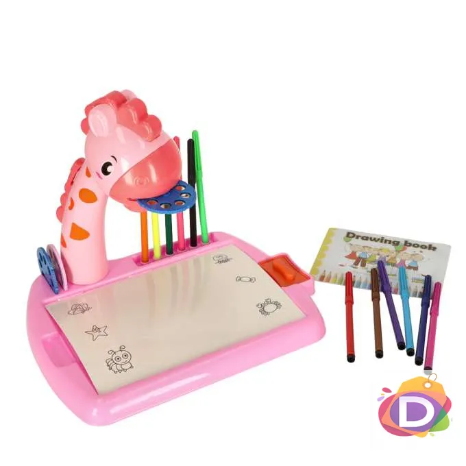 Детска масичка за рисуване с проектор, Музикална, Розова, Жираф - Код D2255 3