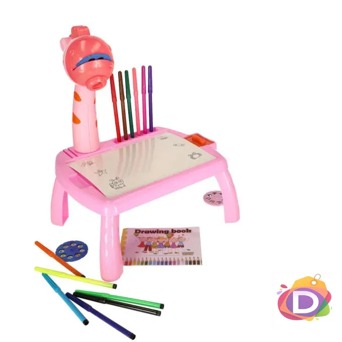 Детска масичка за рисуване с проектор, музикална Жираф, розова - Код D2101 4