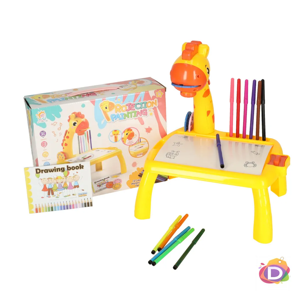 Детска масичка за рисуване с проектор, музикална Жираф, жълта - Код D2495 1