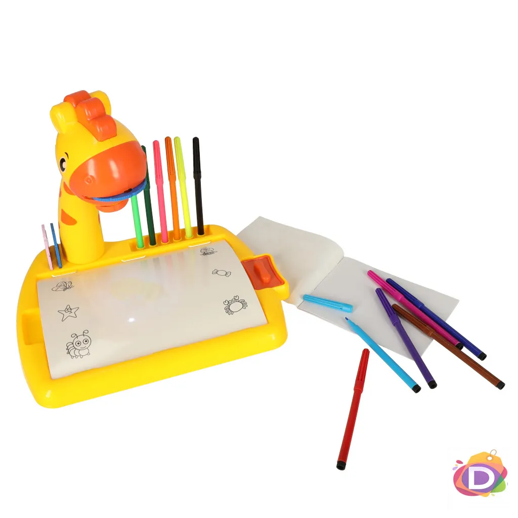 Детска масичка за рисуване с проектор, музикална Жираф, жълта - Код D2495 2