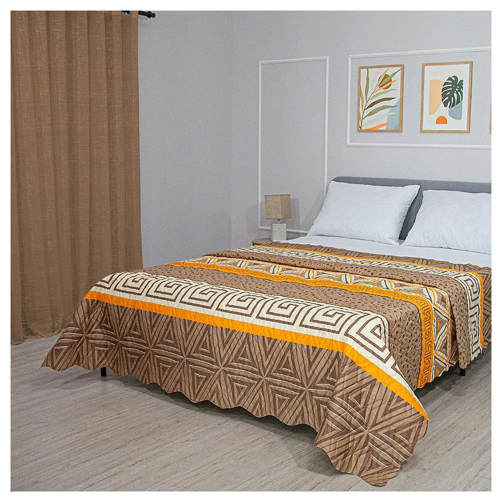 Двулицево шалте Изи Пизо, За единични легла и дивани, 150х220 см., Капитонирано, Оранжев/Кафяв - Код S16074