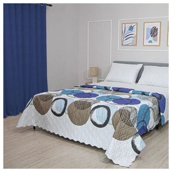 Двулицево шалте за спалня Изи Балунс, 200х220 см., Капитонирано, Син/Бял - Код S16077