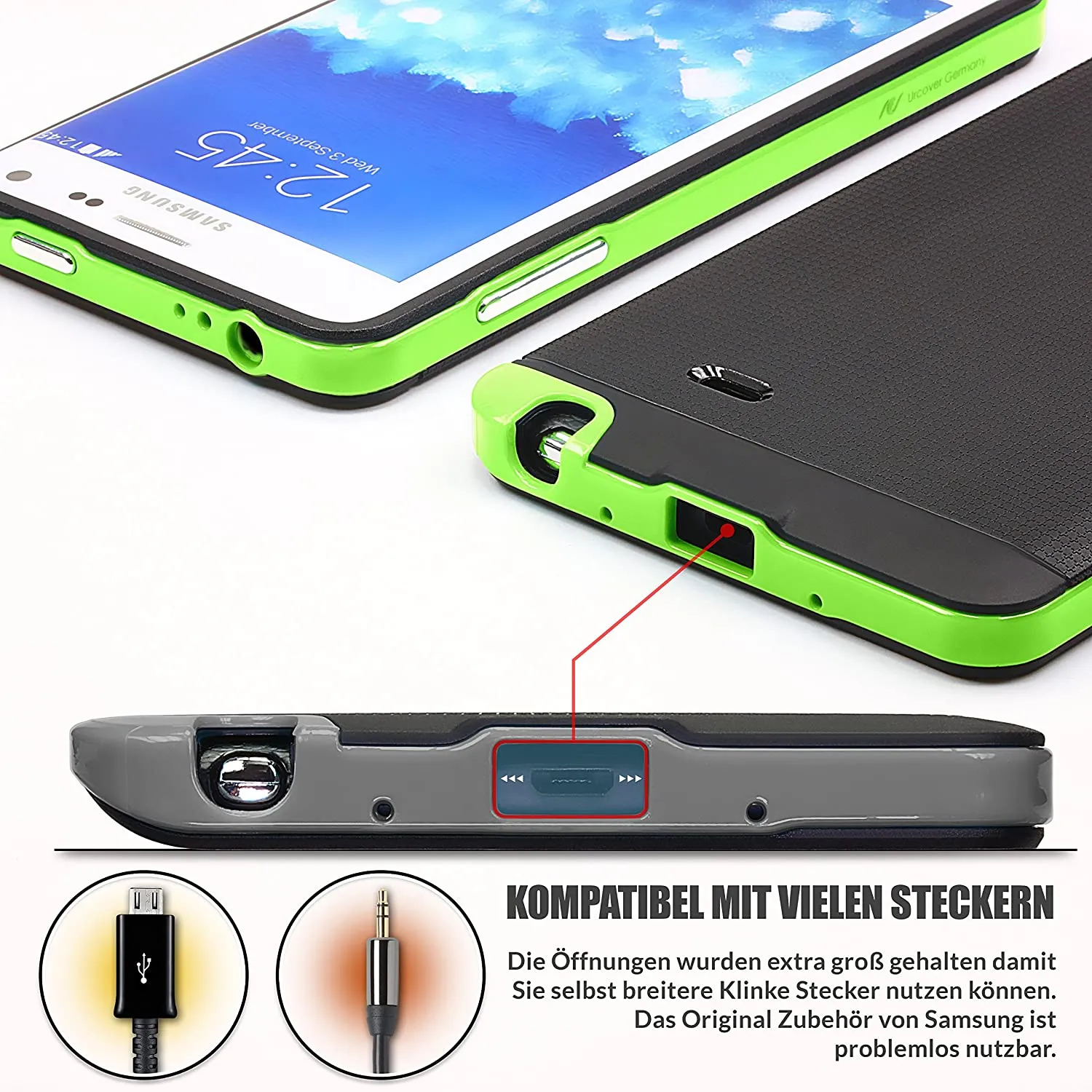 Оригинален защитен калъф UrCover за Samsung Galaxy Note Edge View, черно-зелен 2