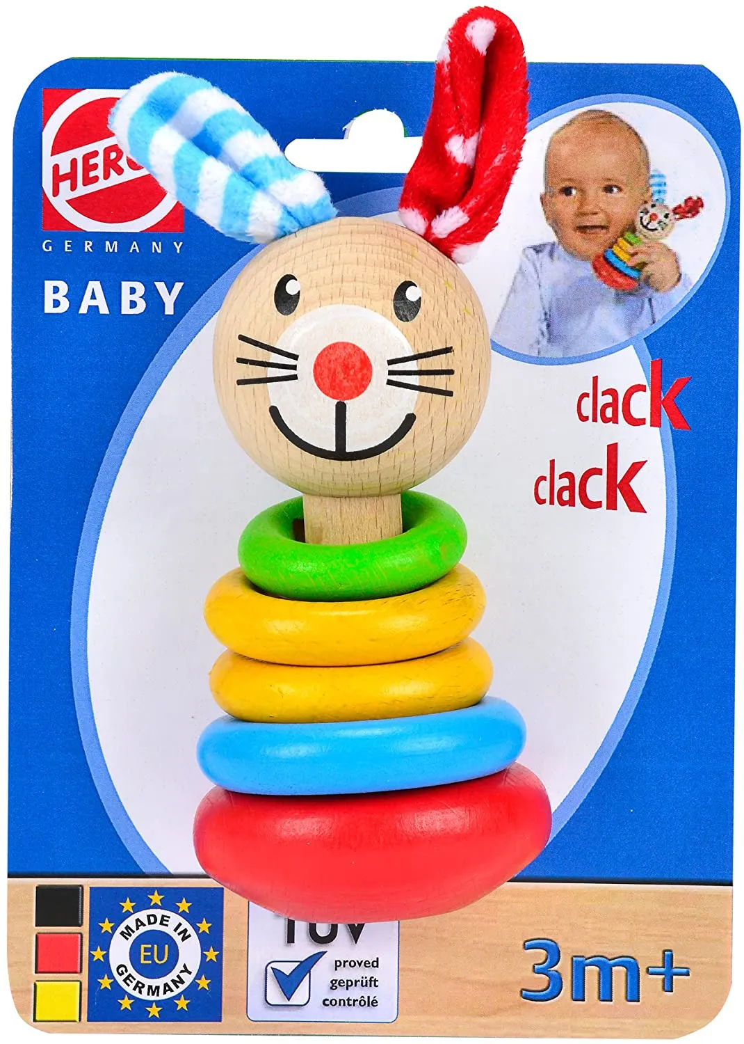 HEROS Бебешко дървено дрънкало заек 2