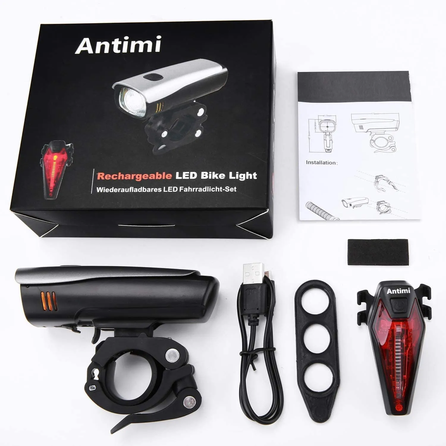 Комплект LED светлини за велосипед Antimi, 300 lum, IPX5 5