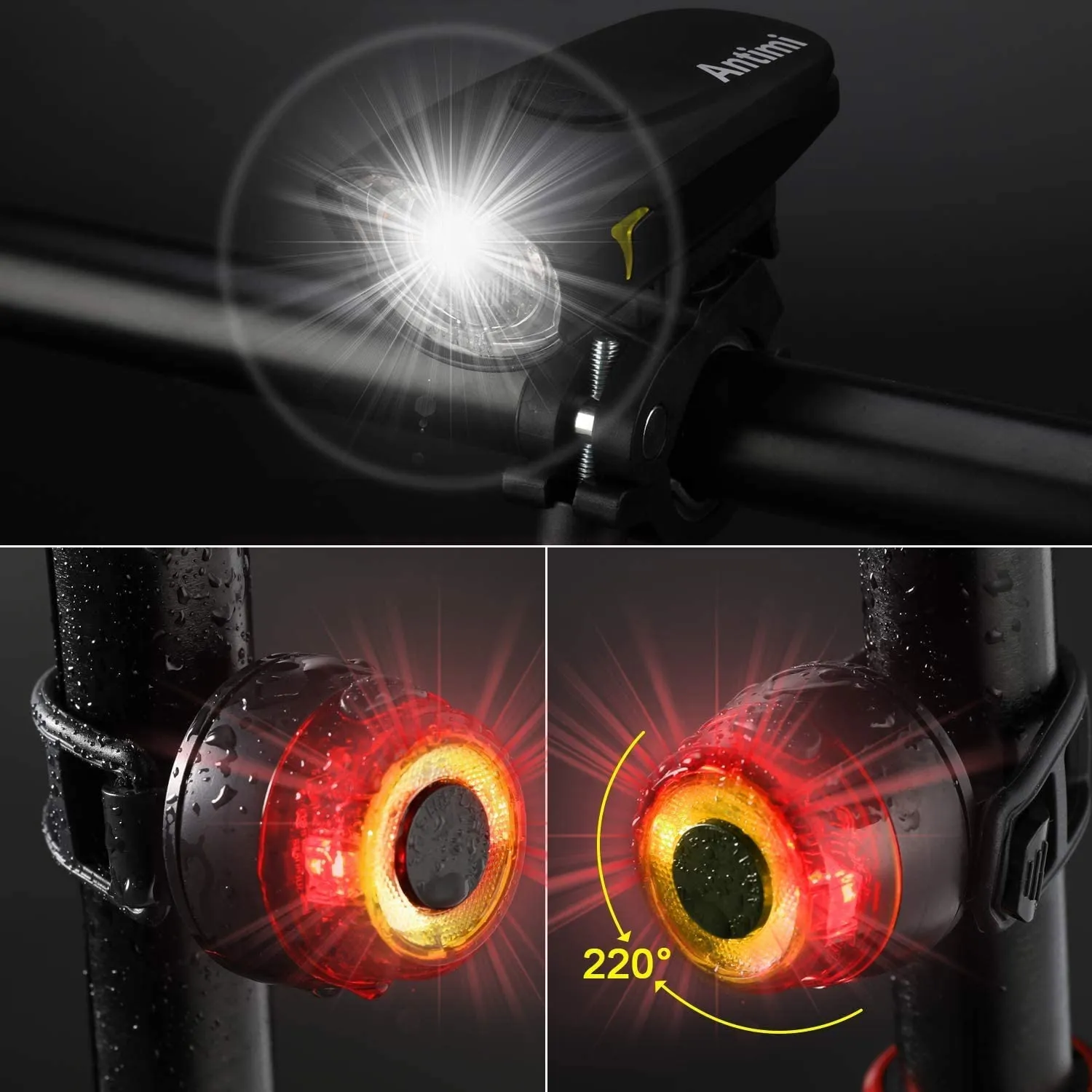 Комплект LED светлини за велосипед Antimi, 300 lum, IPX5, Osram led 3
