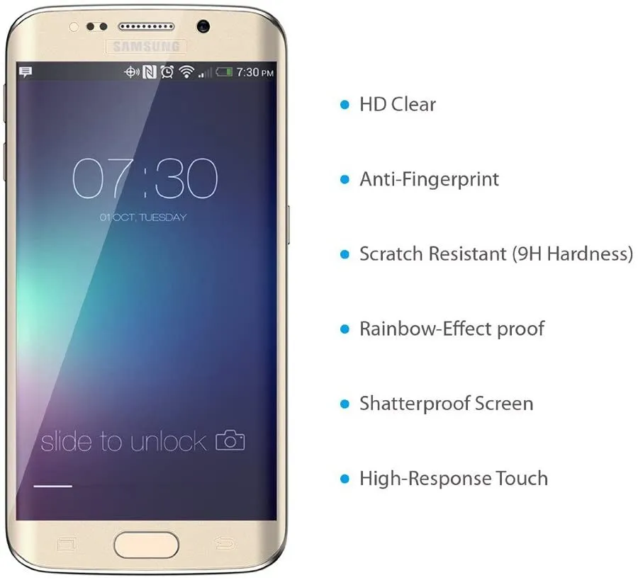  Заоблен стъклен протектор за Samsung Galaxy S6, 0.26 mm тънък 9H твърд 2
