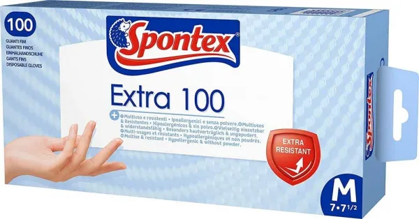 Spontex Extra Винилови ръкавици без талк, размер М, 100 бр 1