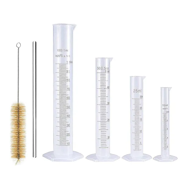 Комплект мерителни цилиндри 4 бр + четка и стъклена пръчка 1