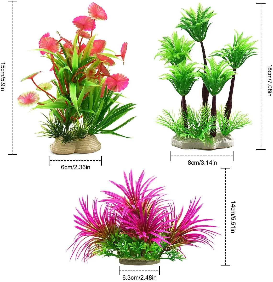 Комплект от 3 аквариумни растения 6 х 16 см 2