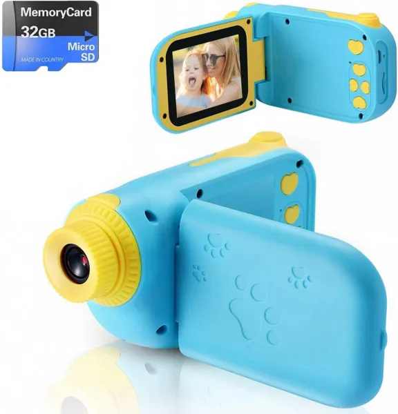 vatenick Детска цифрова камера, видео рекордер, удароустойчив, 2.4 инчов, HD екран, 1080P, 32GB, TF Card 1