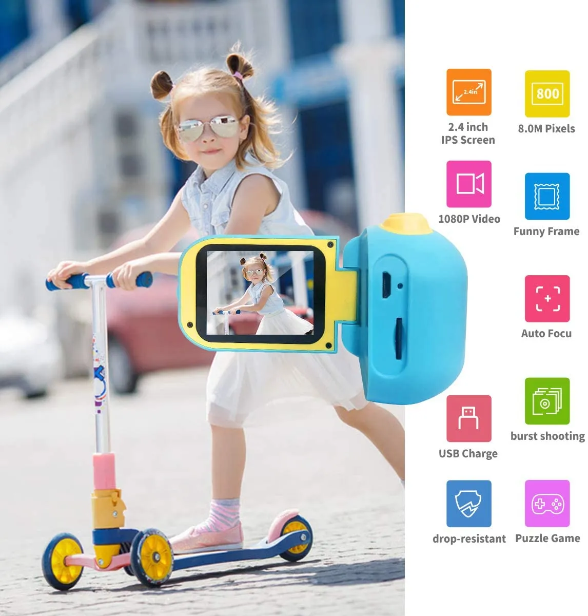 vatenick Детска цифрова камера, видео рекордер, удароустойчив, 2.4 инчов, HD екран, 1080P, 32GB, TF Card 3