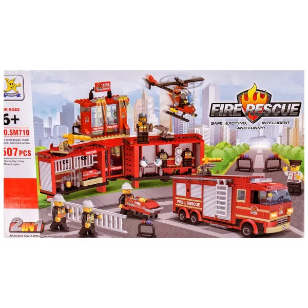 Конструктор пожарна кола и пожарна станция 2в1 (507 елемента)  W3746