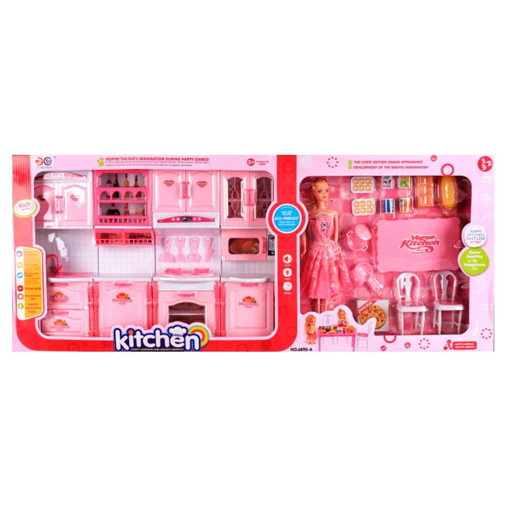 Детска кухня с обзавеждане и кукла  - Код W3870