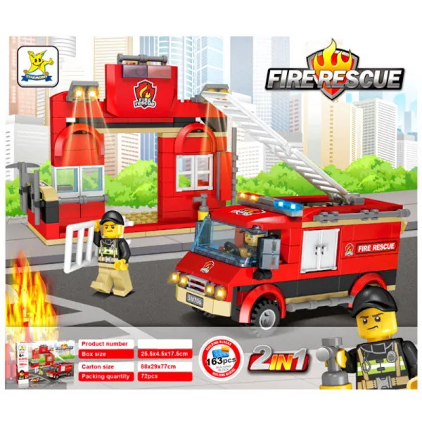 Детски конструктор пожарна 2в1 (163 елемента)  - Код W3903