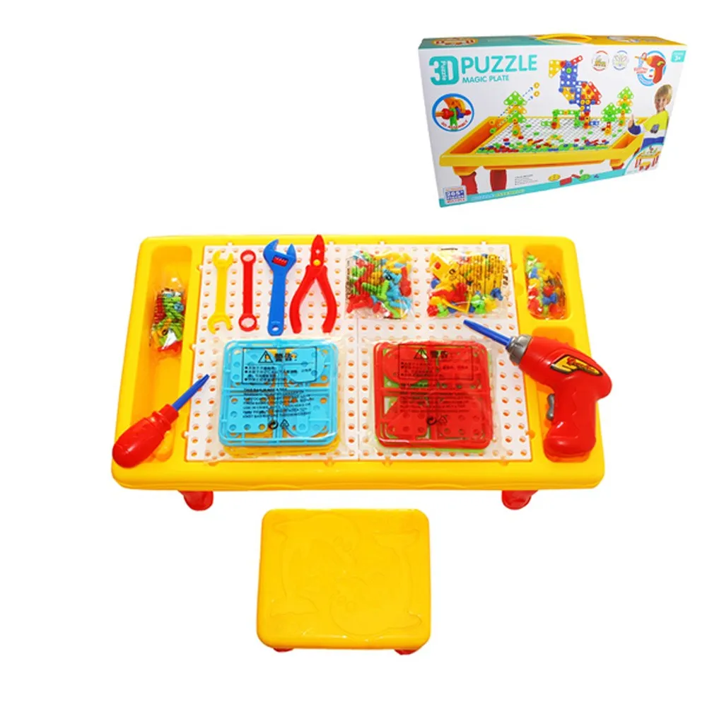 Детска маса, столче, инструменти и 3D пъзел (мозайка) - Код W4047