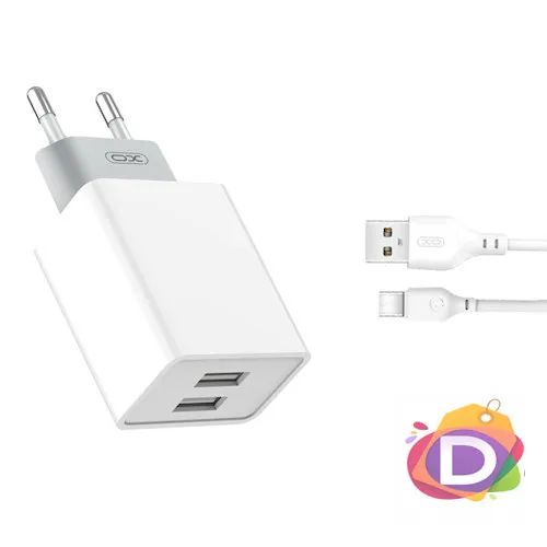 Зарядно XO wall charger L65 2x USB 2,4A white + USB-C cable