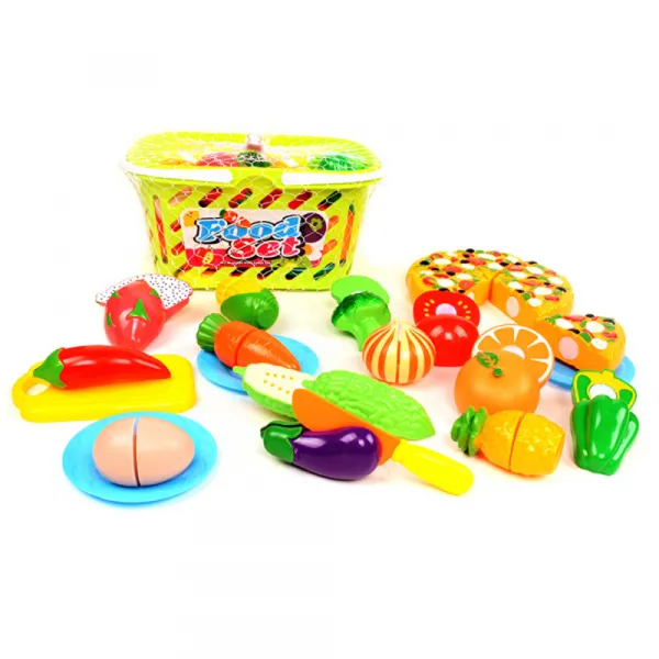Детски комплект кошница с пица, плодове и зеленчуци за рязане Код W1611 - Danysgame.com