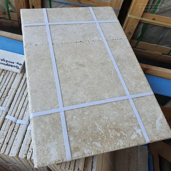MODERN French module with chiseled edges | Honed and filled light travertine   1
