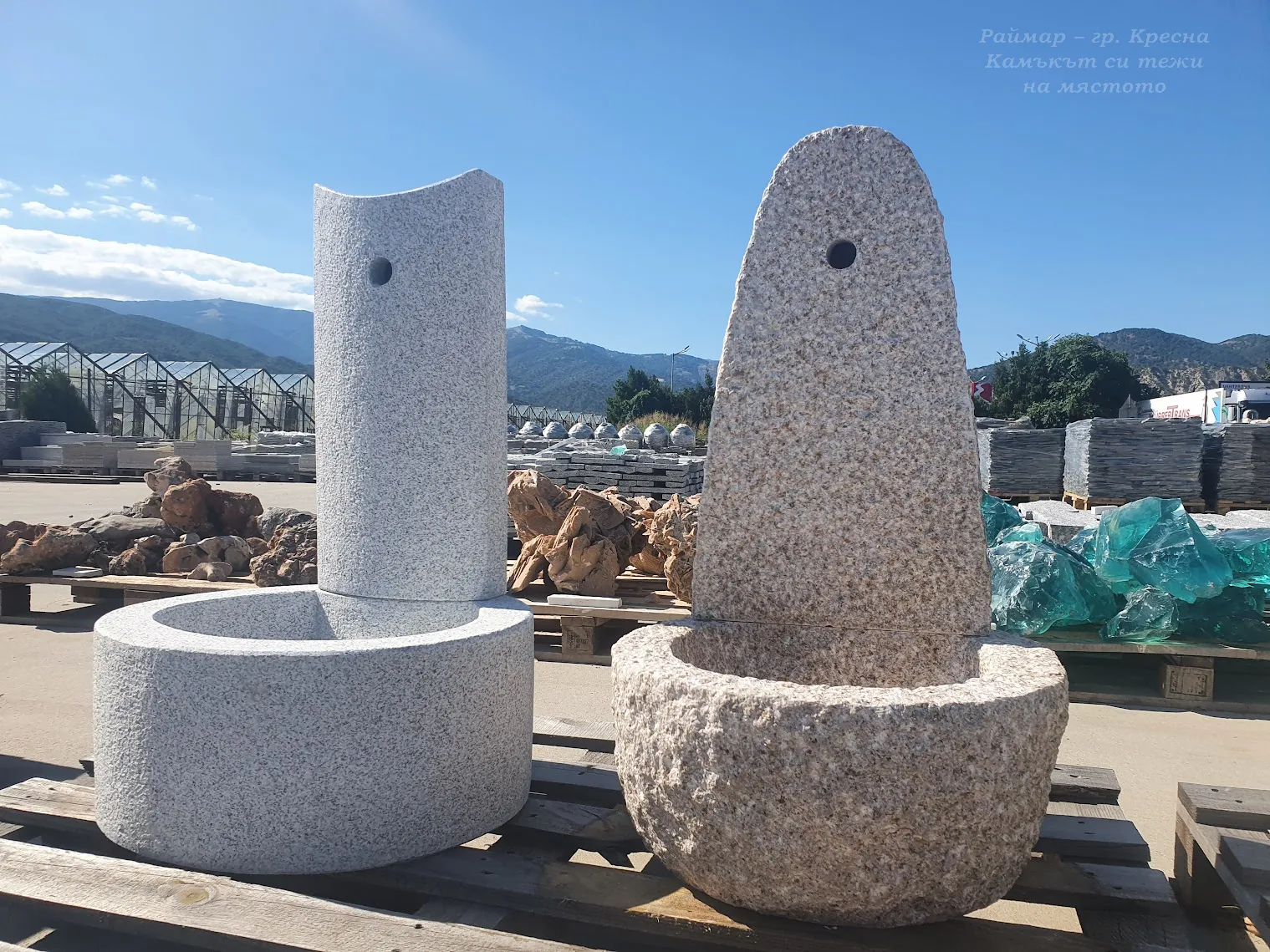 Free-standing yellow granite water fountain 6