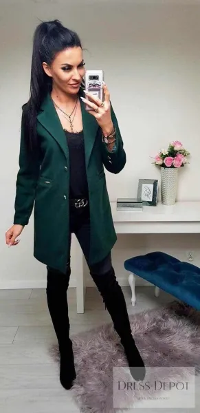 Дамско палто в тъмно зелено