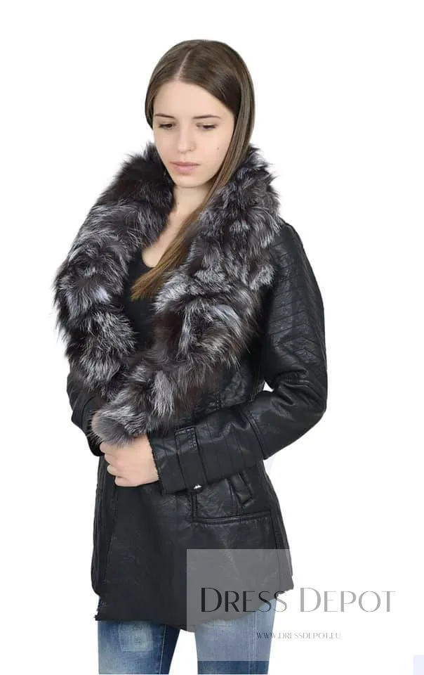 Дамско кожено яке с естествен косъм - дълго 2