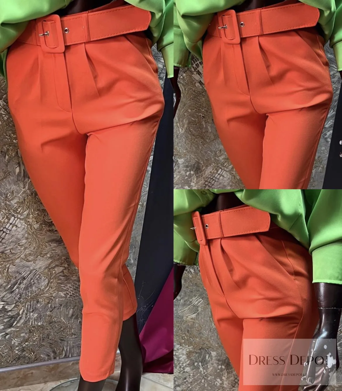 Дамски панталон с колан в оранжево 2