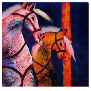 Картина с коне на син фон