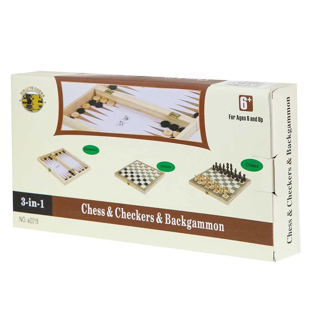 Дървен шах и табла комплект 4