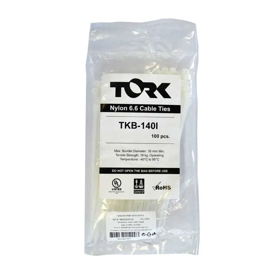 Кабелни превръзки бели 310*4.8 TORK UV -40/+85°C 100бр.