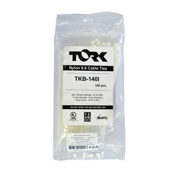 Кабелни превръзки бели 370*4,8 TORK UV -40/+85°C 100бр.