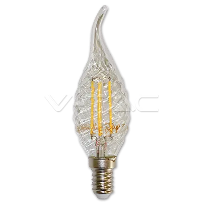 LED Крушка - 4W Filament  E14 Кендъл Кръстосан Спирала Пламък 2700K Димируема