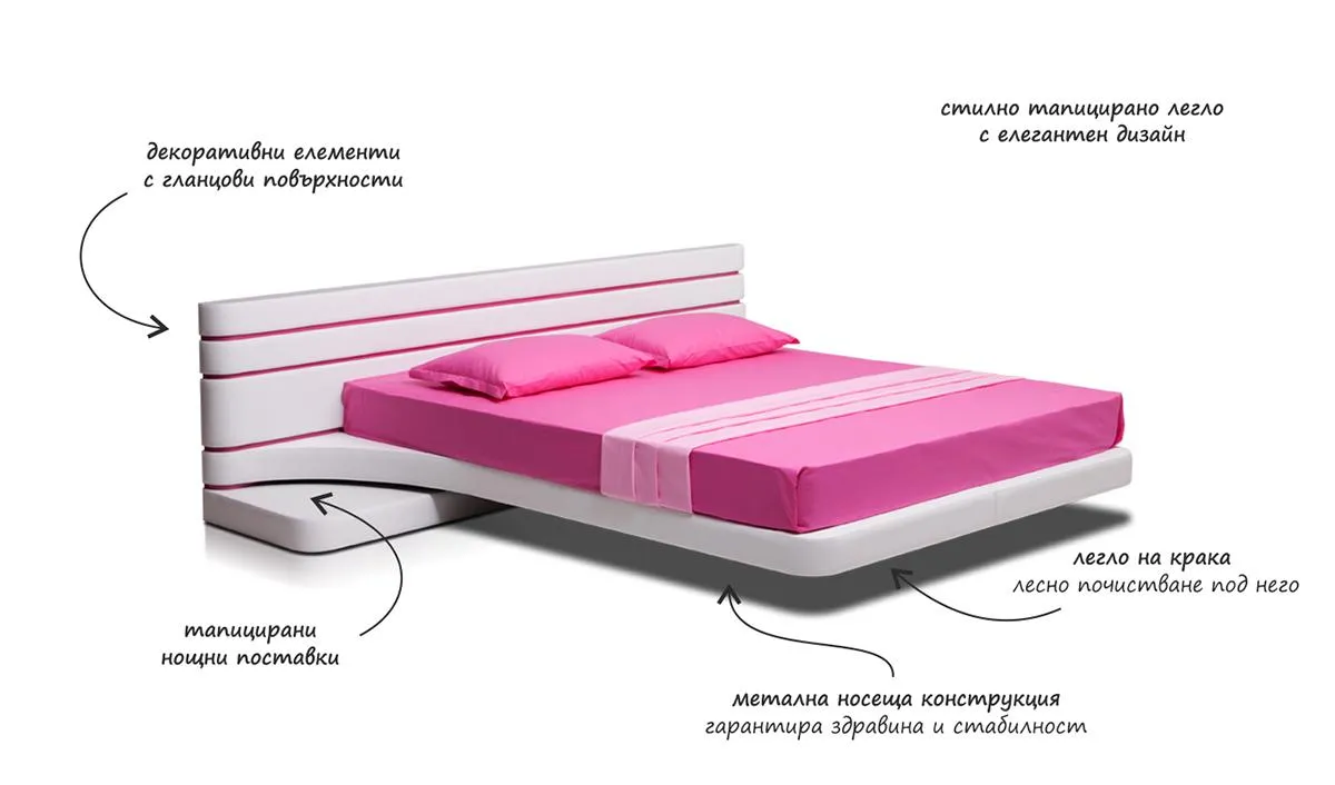 Тапицирано легло с вградени нощни шкафчета Виола 2